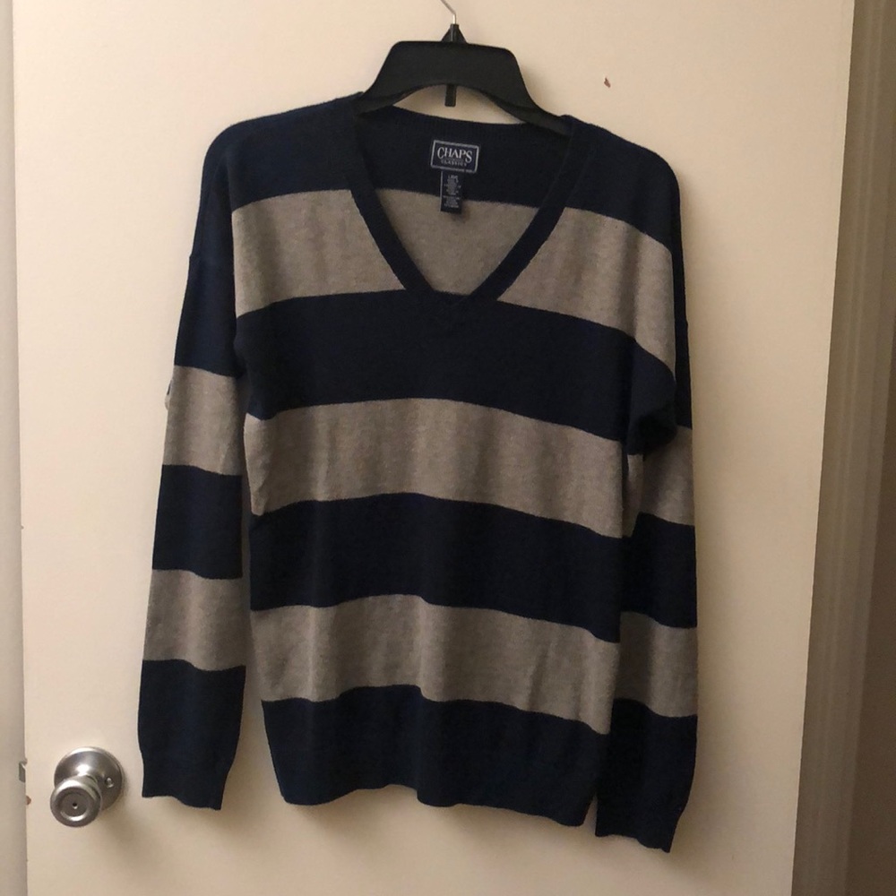 Chaps Classics V-Neck Rugby Striped Sweater Size L